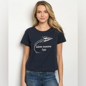 $15 Navy Graphic Tee - Libre Comme L'air